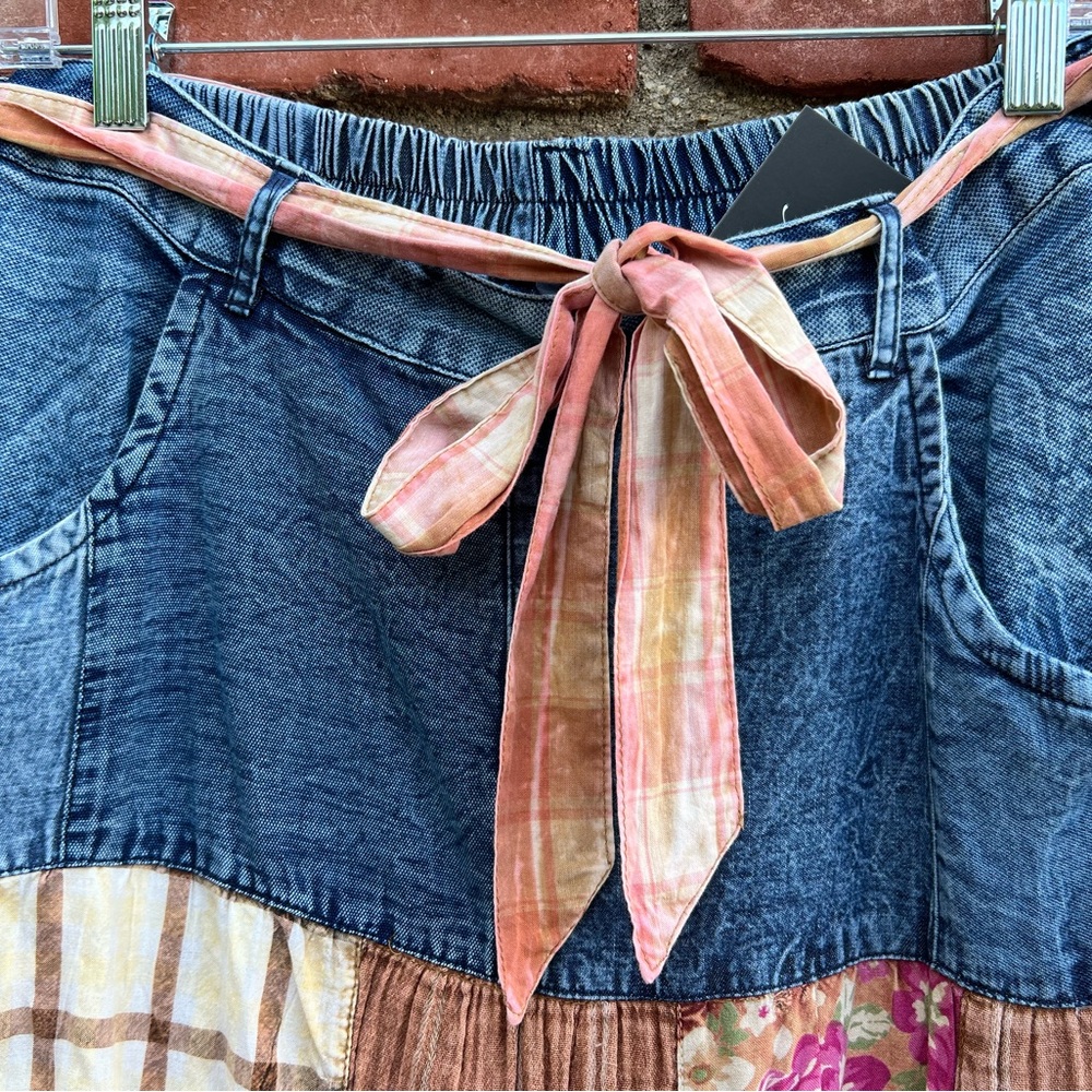 Young Threads Boho Patchwork Ruffled Denim Prairie Skirt - Picture 5 of 8